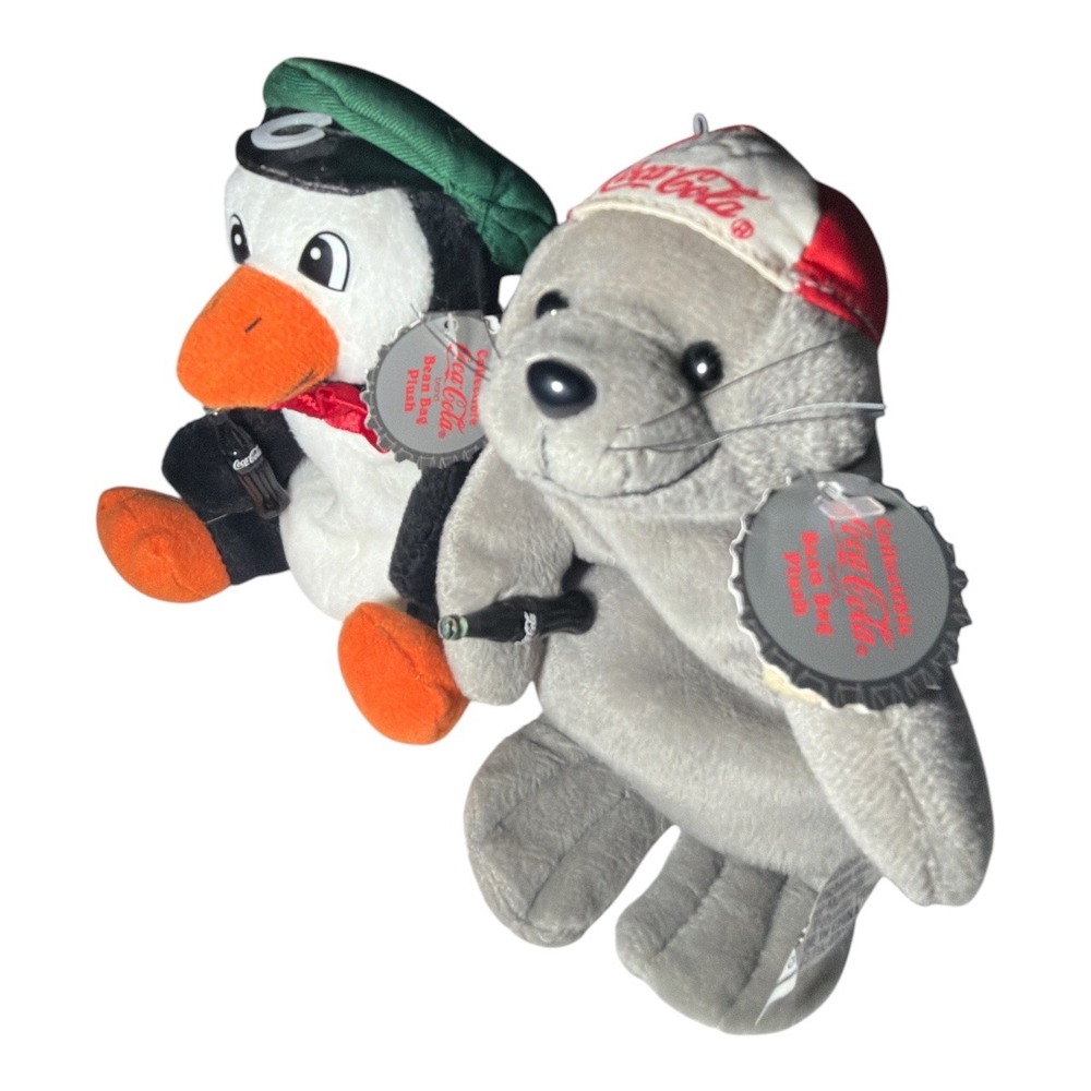 Vintage 90 Coca Cola coke collectible bean bag plush stuffed animal penguin seal